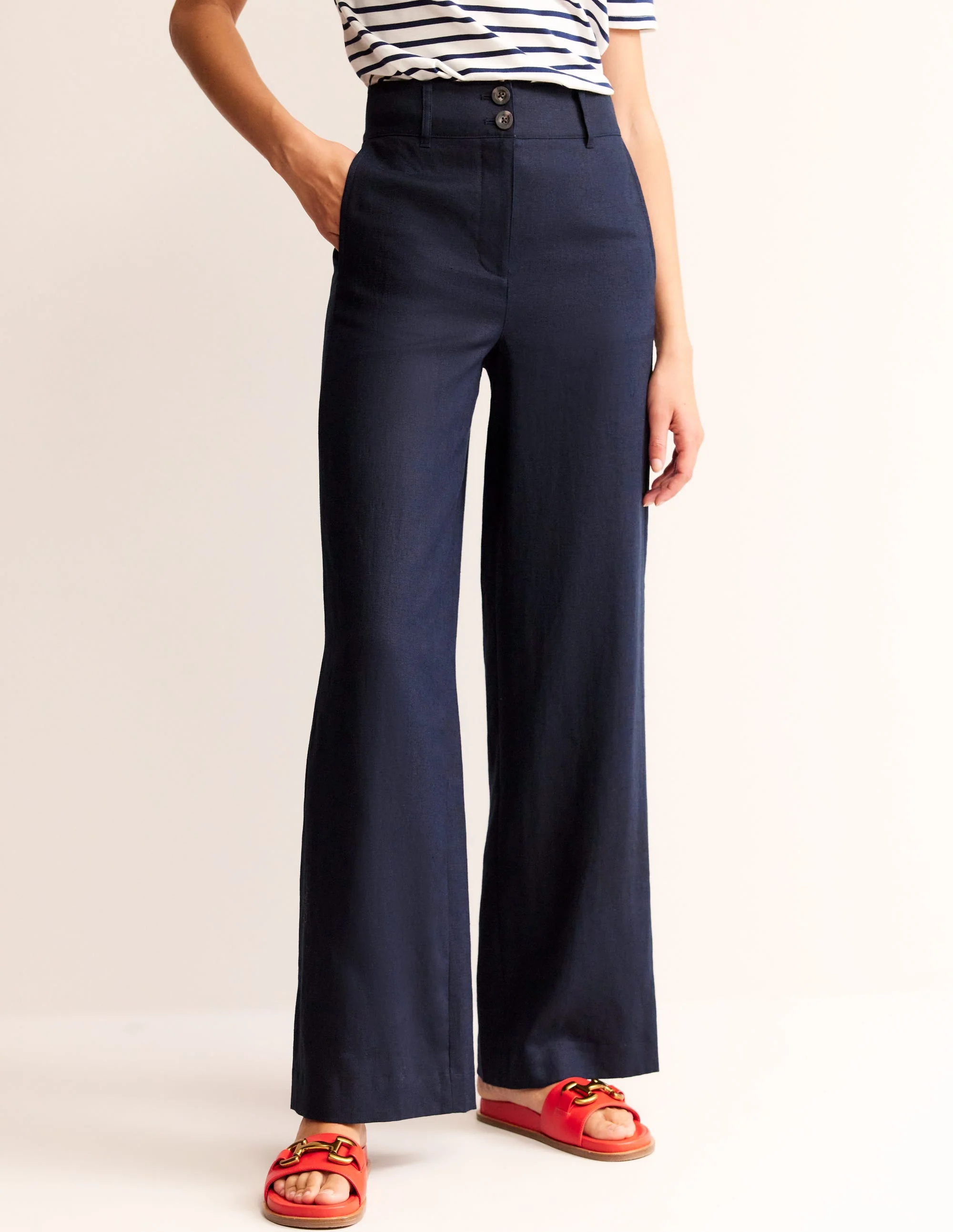 Westbourne Linen Trousers-Navy - Image 4