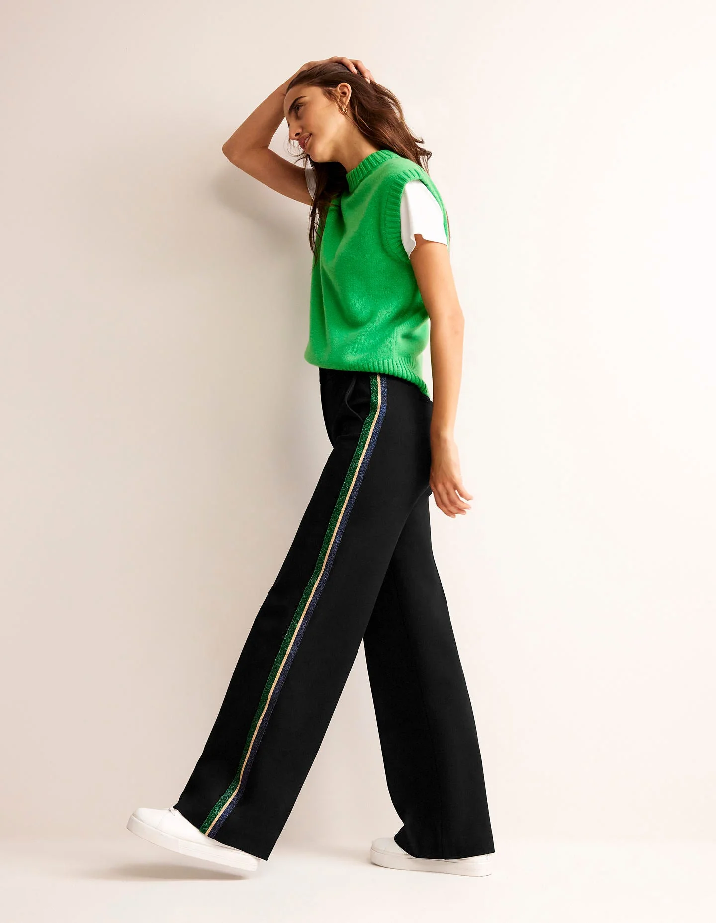 Westbourne Ponte Trousers-Black with Metallic Stripe