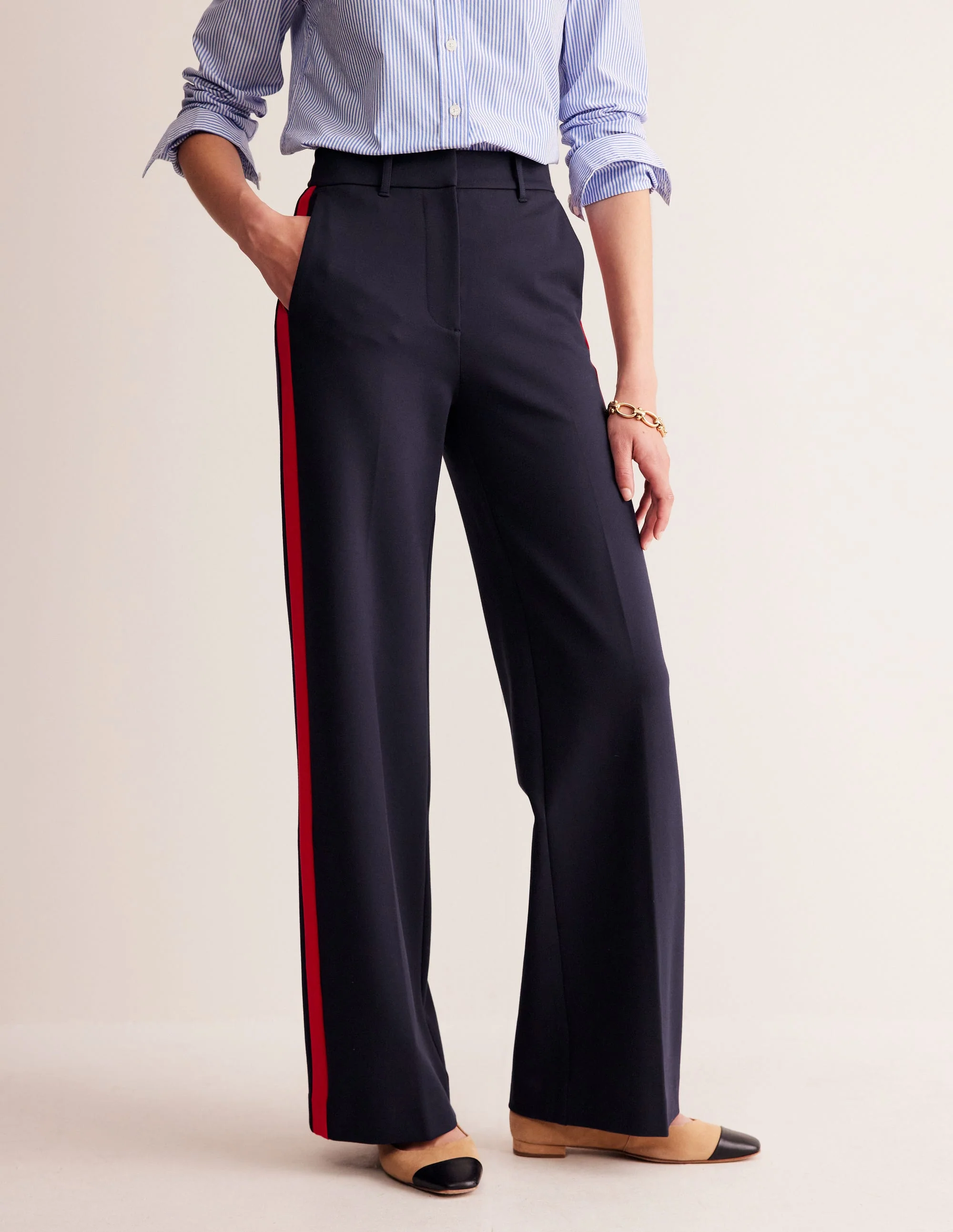 Westbourne Ponte Trousers-Navy, Red Stripe - Image 4