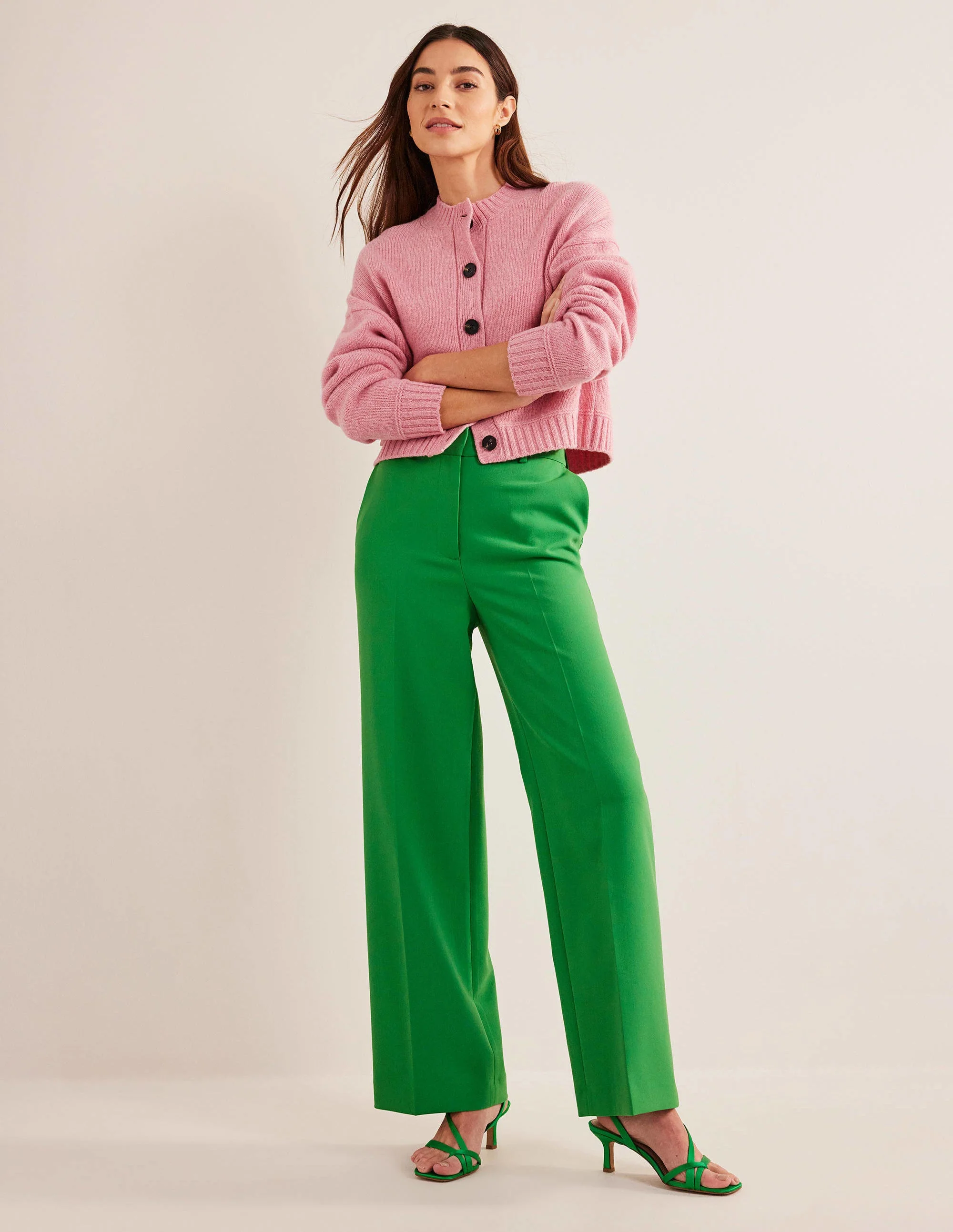 Westbourne Wide Leg Trousers-Green Bee