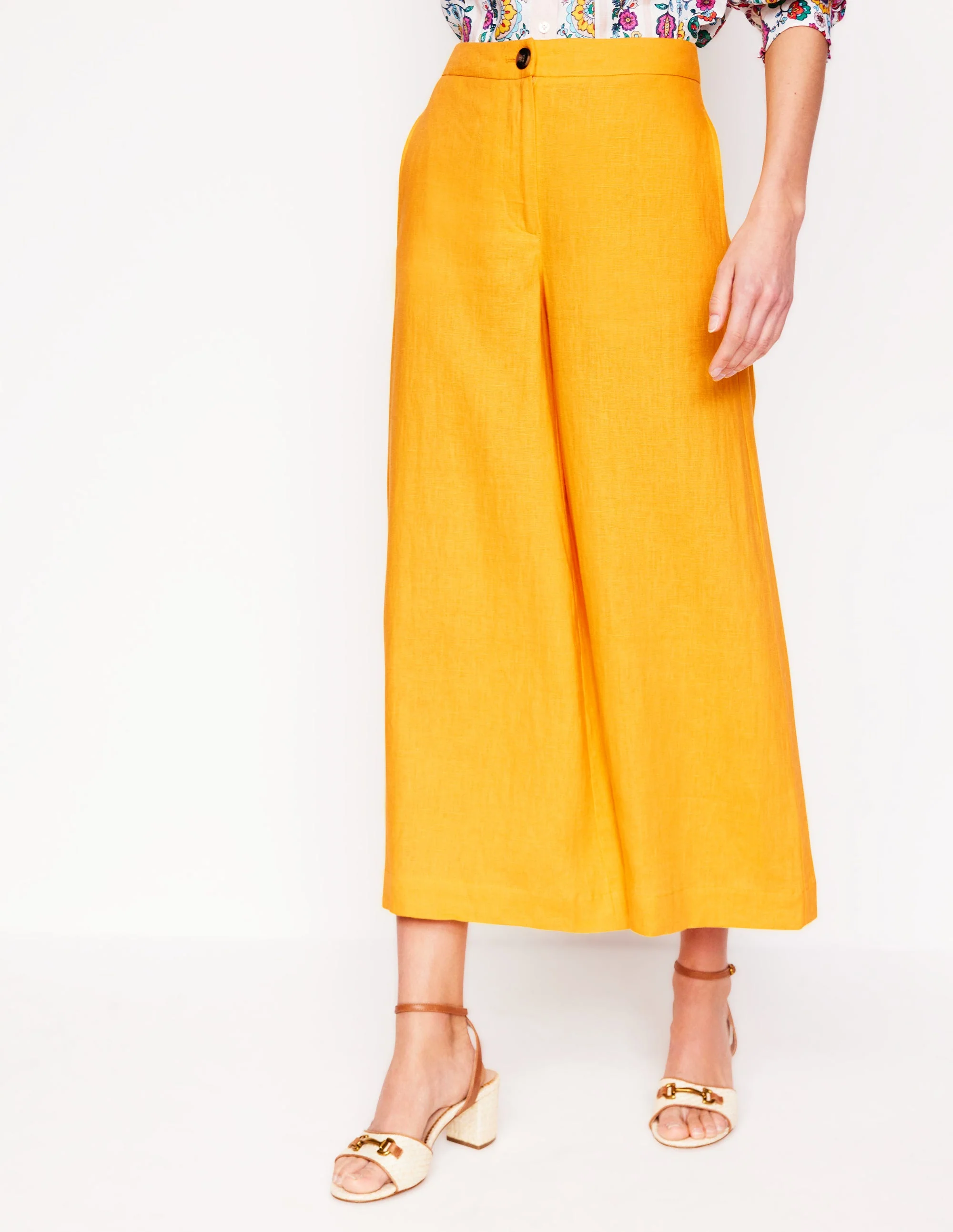 Wide Crop Linen Trousers-Summers Sun Yellow - Image 5