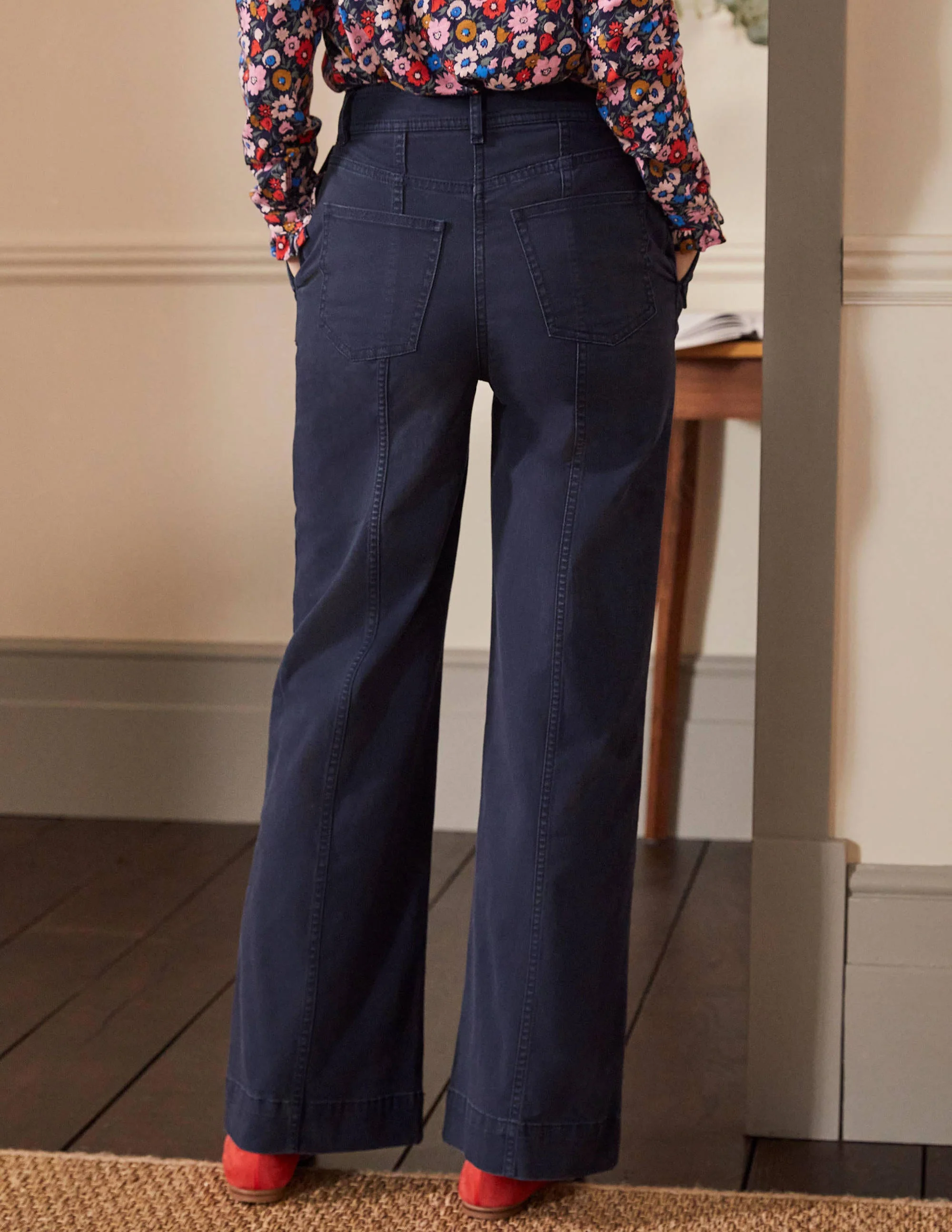 Wide Leg Chino Trouser-Navy - Image 3