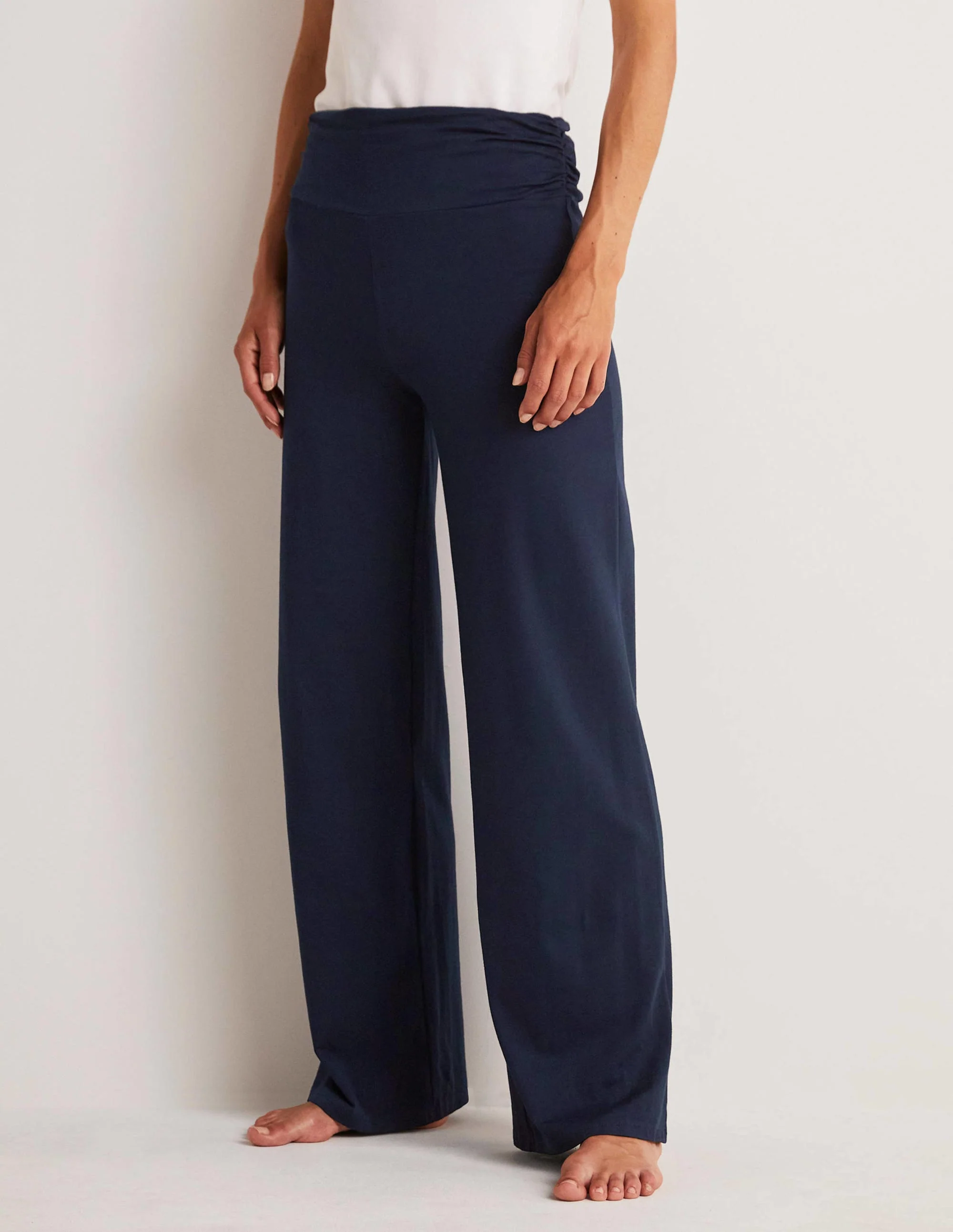 Wide Leg Jersey Trousers-Navy - Image 8