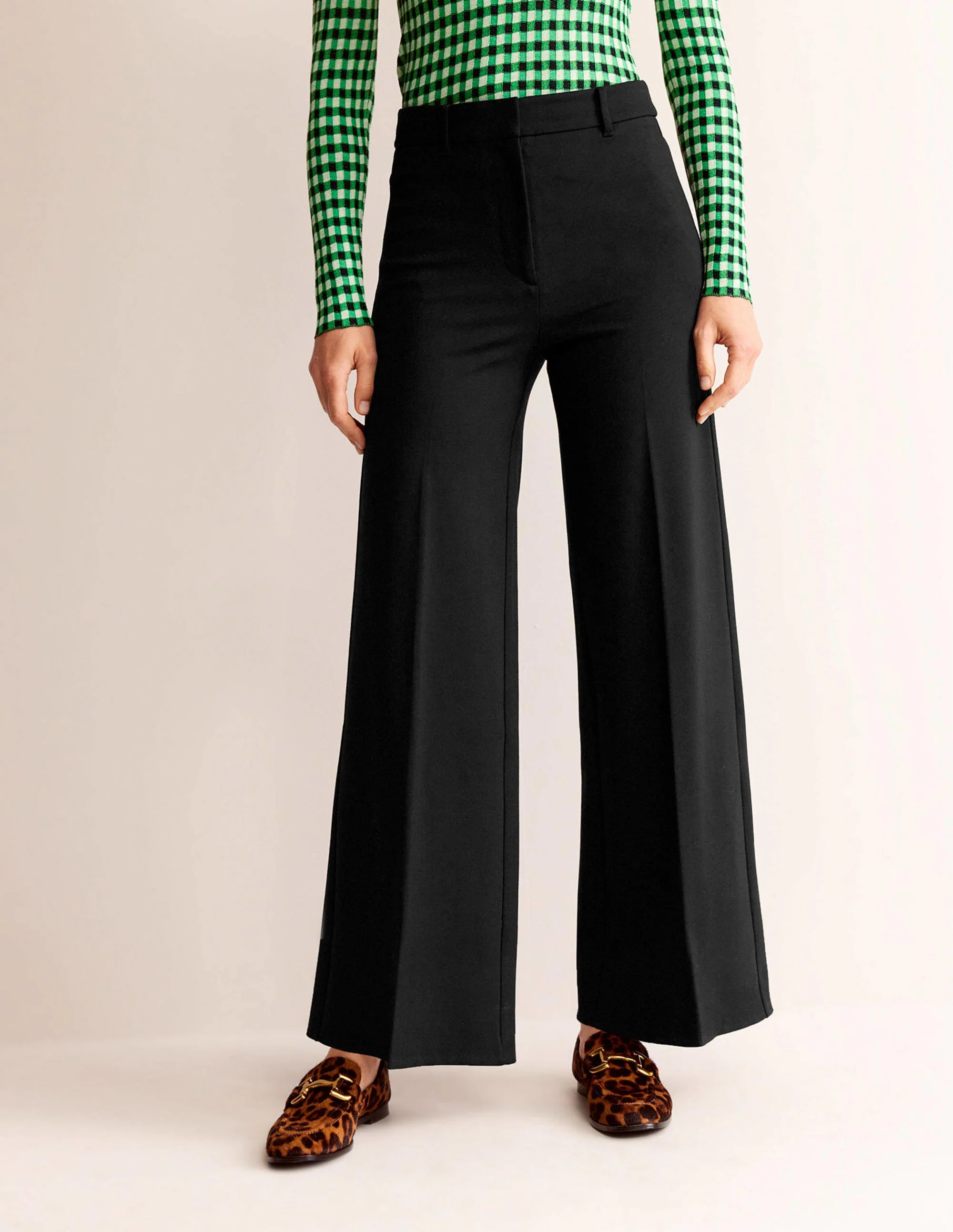 Wide Leg Ponte Trousers-BLACK - Image 4