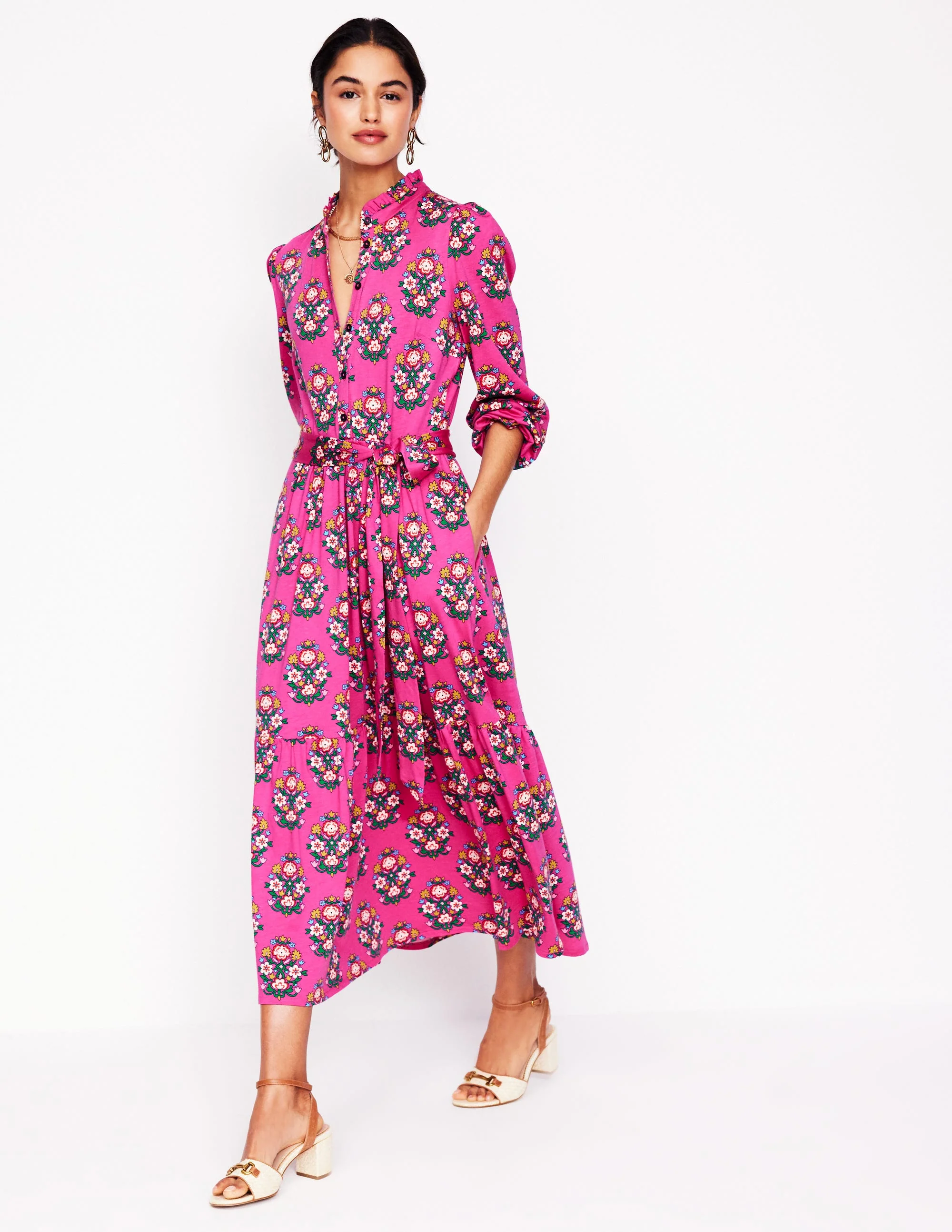 Willow Tiered Jersey Dress-Cosmos Pink, Wildflower Stamp - Image 6