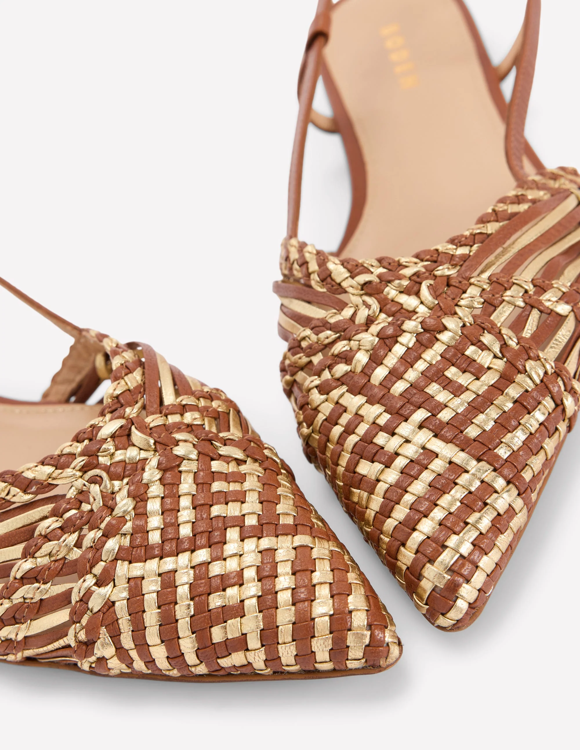 Woven Detail Pointed Flats-Tan/ Gold - Image 4
