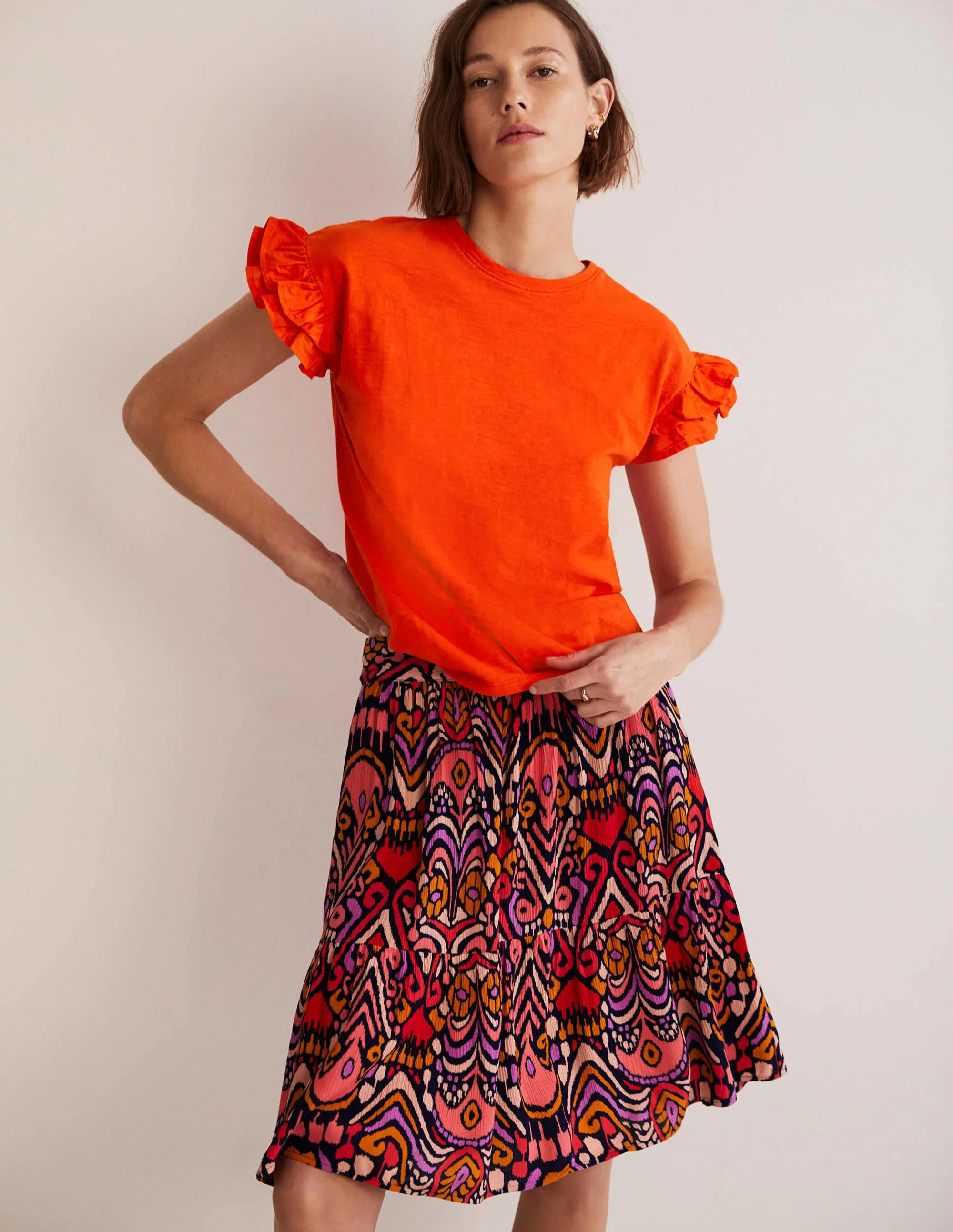 Woven Frill Sleeve T-shirt-Firecracker - Image 4