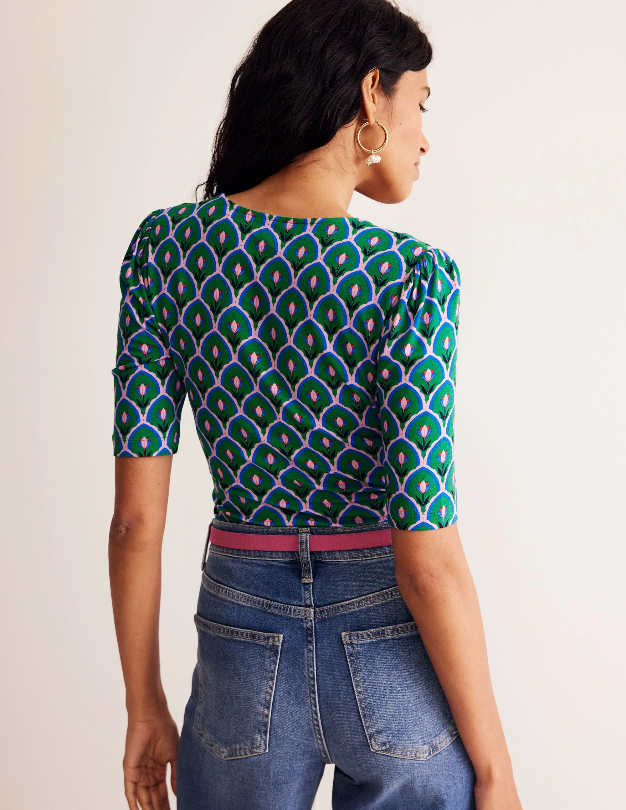Wrap Front Jersey Top-Rich Emerald, Tulip - Image 3
