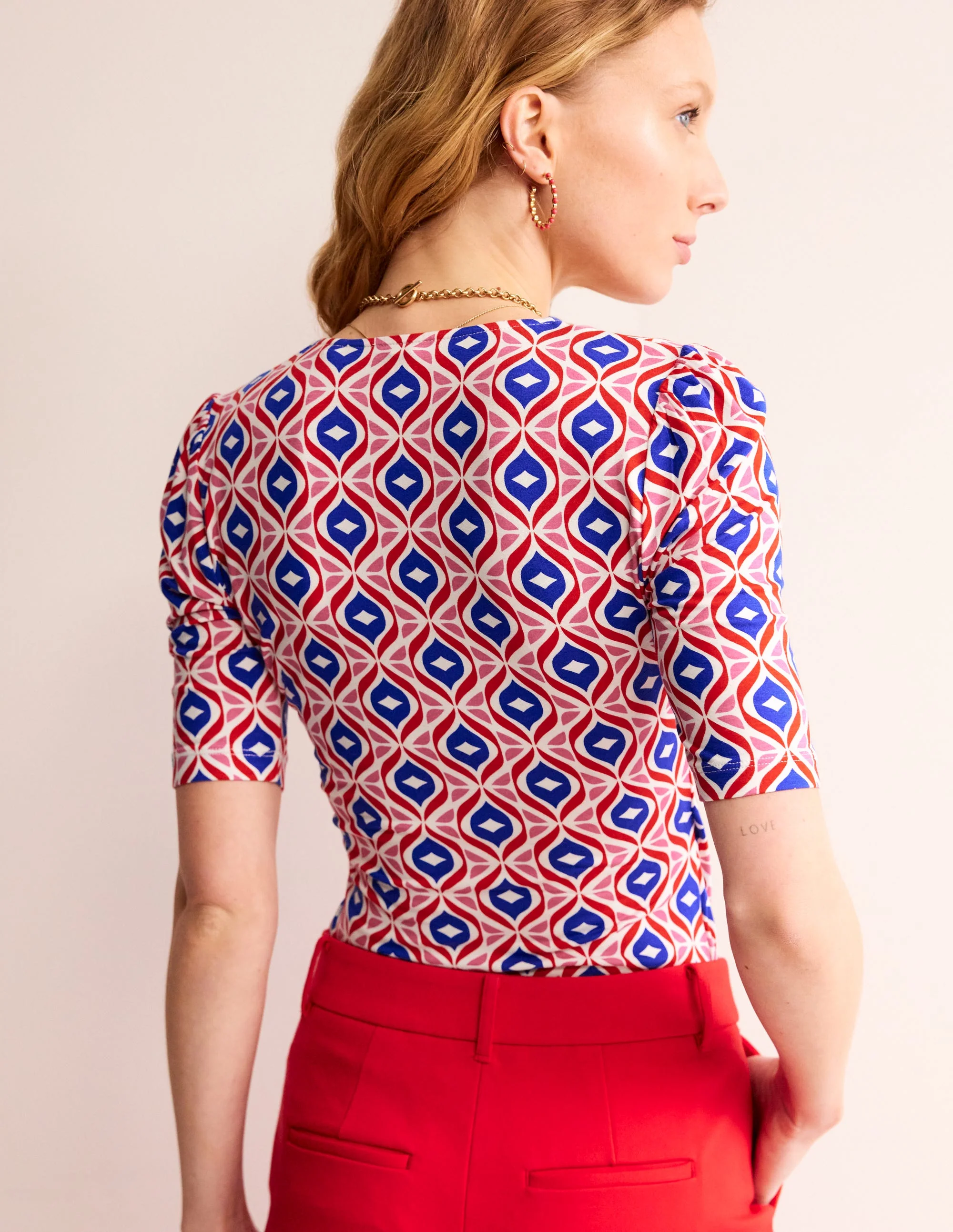 Wrap Front Jersey Top-Rubicondo, Diamond Wave - Image 3