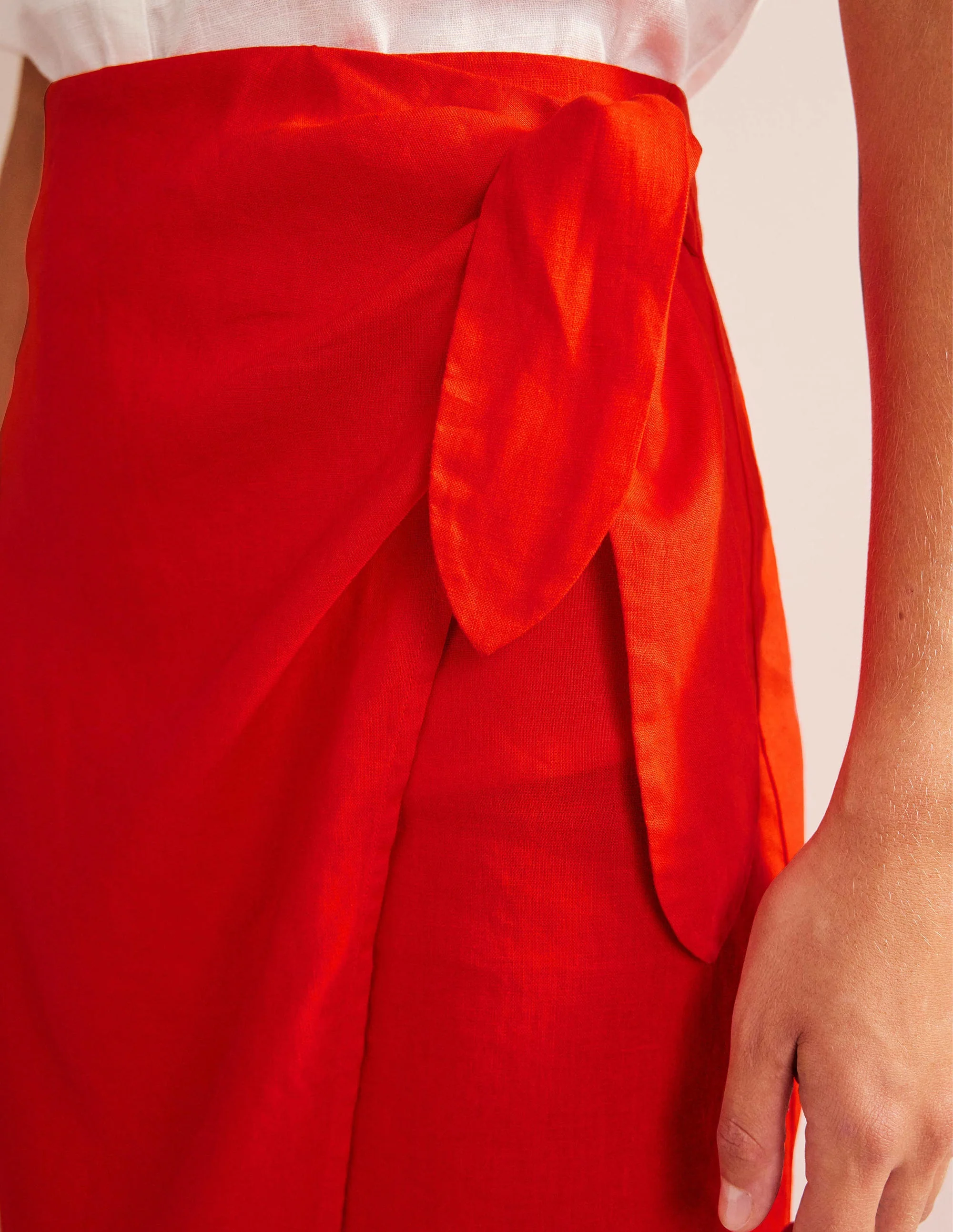 Wrap-Front Linen Midi Skirt-Orange Sunset - Image 3