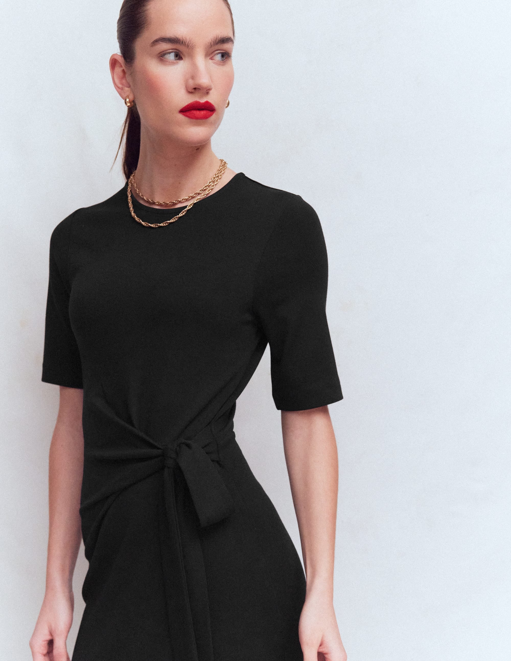Zinnia Tie Jersey Midi Dress-Black - Image 2