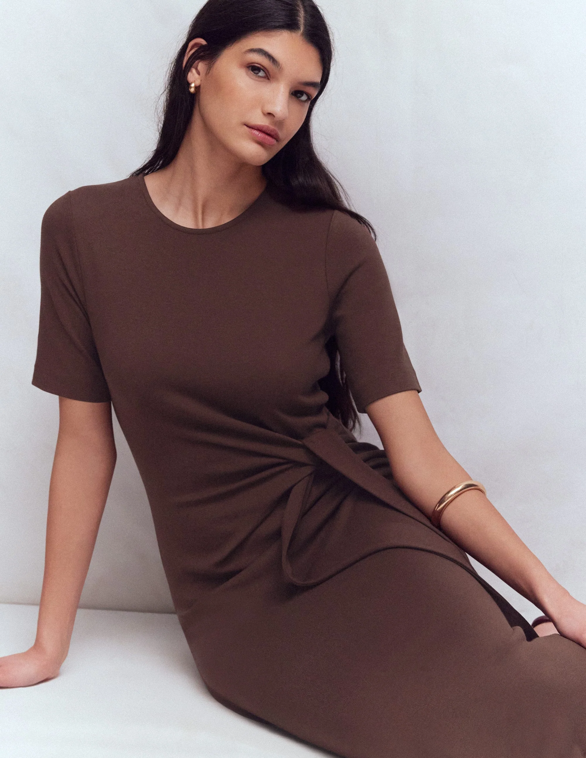 Zinnia Tie Jersey Midi Dress-Espresso - Image 10