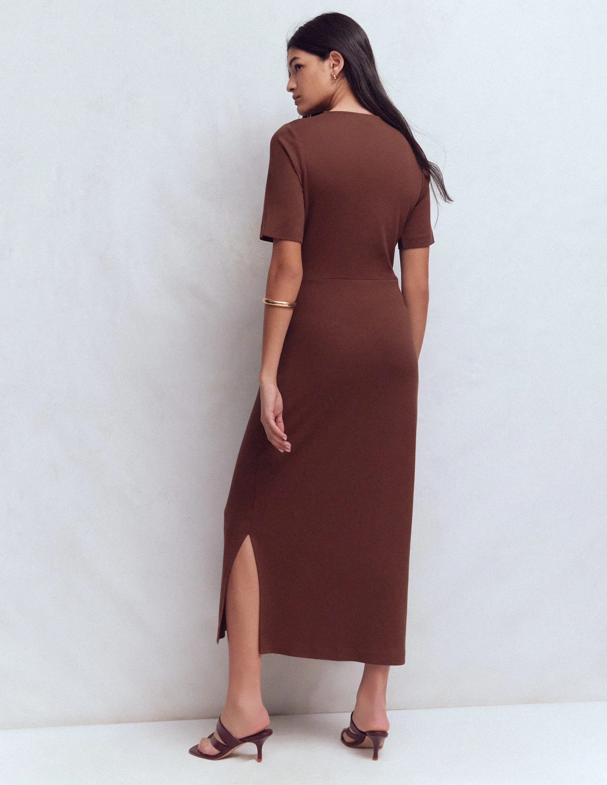 Zinnia Tie Jersey Midi Dress-Espresso - Image 8