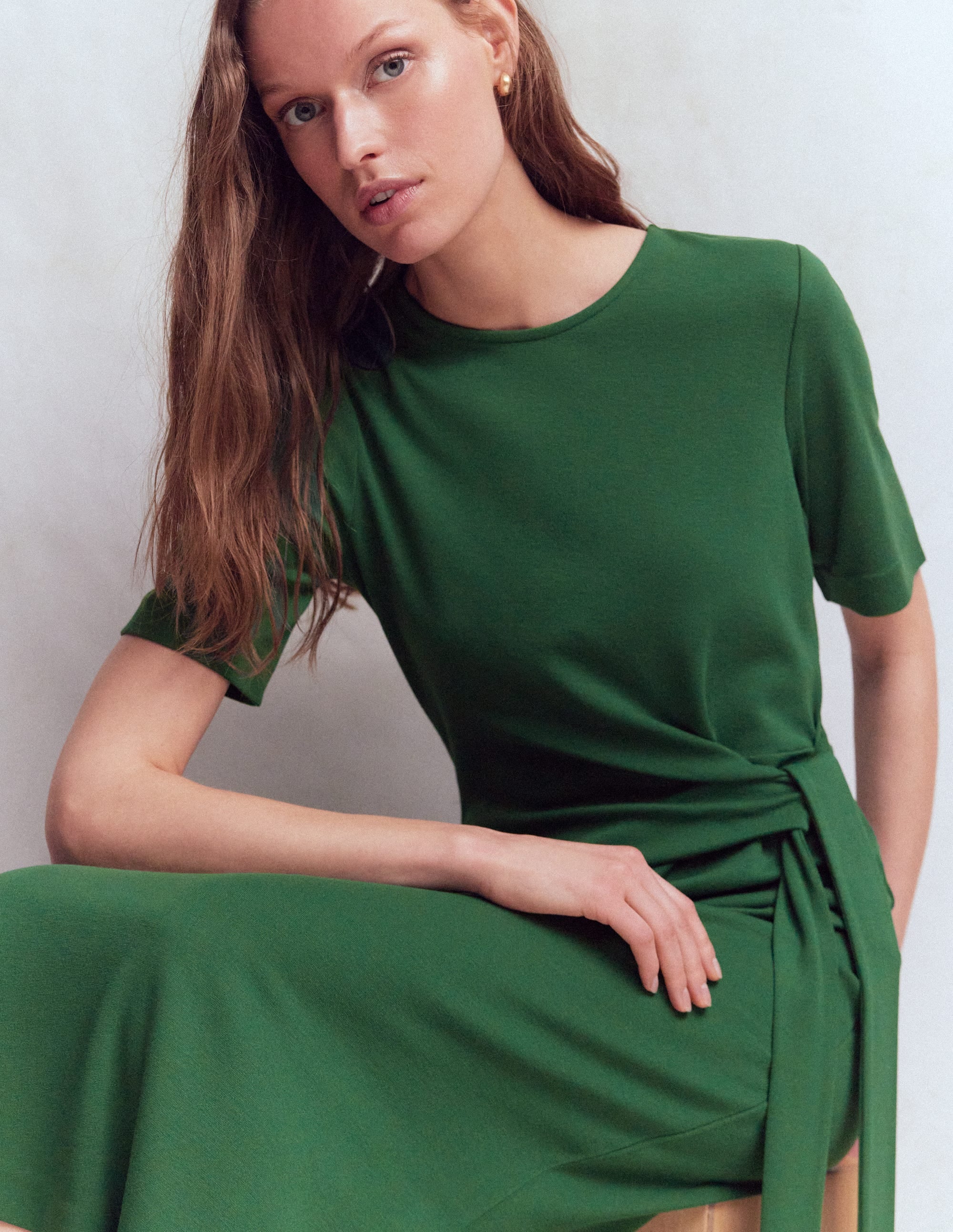 Zinnia Tie Jersey Midi Dress-Hunter Green - Image 4
