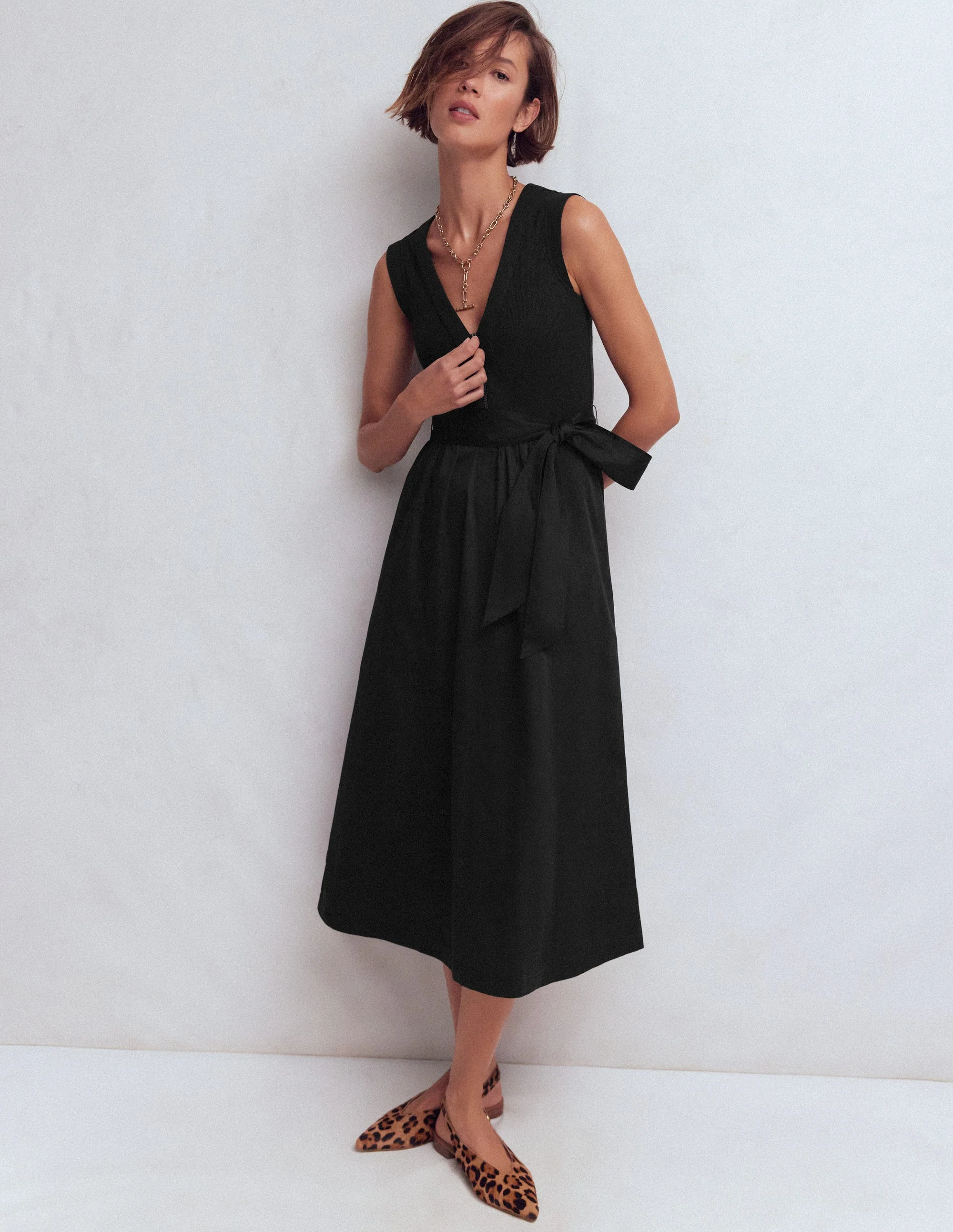 Zip-front Mix Media Dress-Black