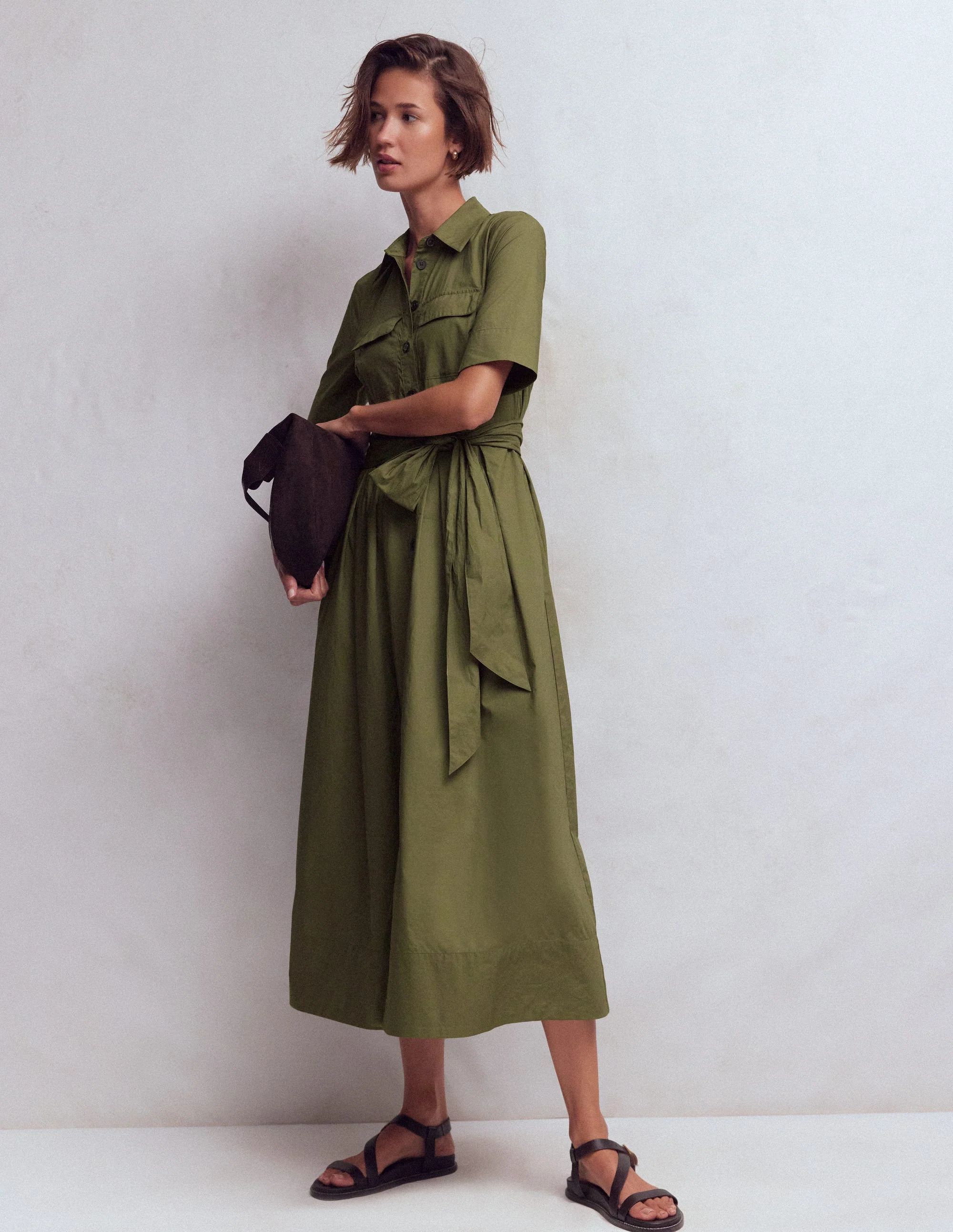 Zoe Short Sleeve Shirt Dress-Woodland Green